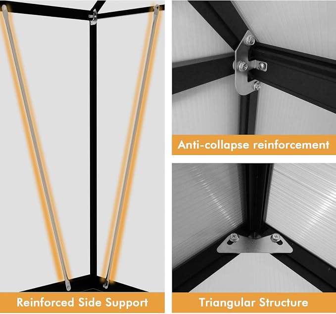 6X10FT Enhanced Aluminum Small Greenhouse for Outdoors with Thermometers | Easy Assembly, UV-Resistant Panels, Built-in Reinforcement, Lockable Sliding Door, Roof Vent, For Vegetable, Flower and Herb