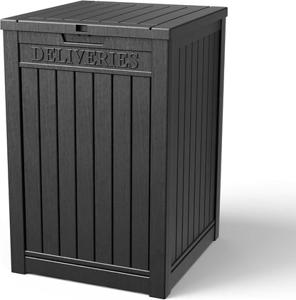 50-Gallon Package Delivery Boxes for Outside, Resin Storage Chest with Sign & Lockable Secure, Waterproof Package Drop Box with Pre-Installation Hole for Curbside, Porch, Black