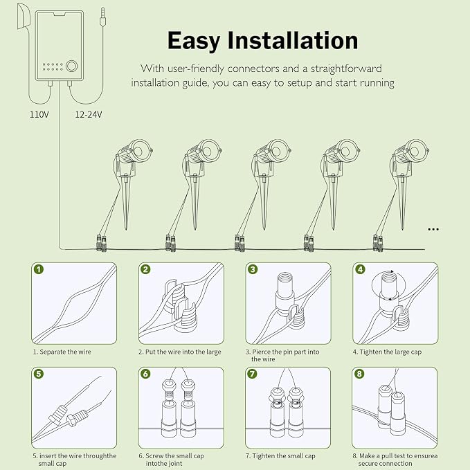 Low Voltage Landscape Lights, 10W 12/24V 2700K Warm White Landscape Lighting, IP65 Waterproof Outdoor LED Spotlight for Garden Yard Tree, 8 Pack with Connectors