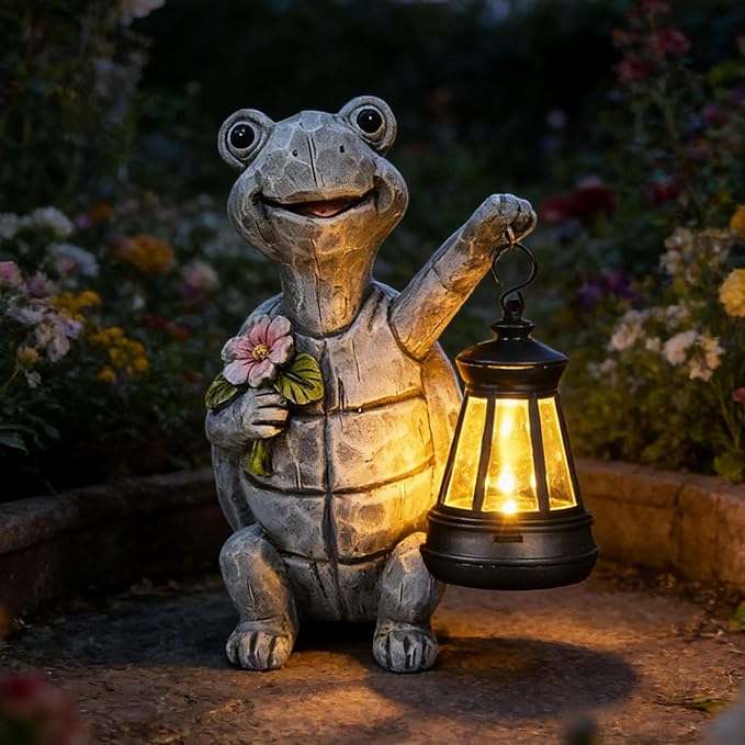Solar Garden Outdoor Statues Turtle with Lights Resin Statue with Solar Lantern, Decorative Lawn, Yard Outdoor Decoration and Gifts (Turtle 2)
