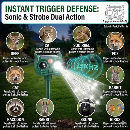 4PCS Solar Animal Repellent Outdoor, Ultrasonic Cat Repeller Outdoor&Deer Repellent Device, Rabbit Squirrel Raccoon Repellent with Motion Sensor LED Lights for Garden Yard