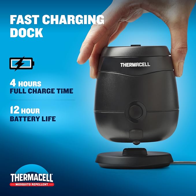 Thermacell E-ZoneGuard Patio Max Rechargeable Mosquito Repeller with 20-Foot Zone of Scientifically Proven Outdoor Protection; 12-Hr Battery; 36-Hr Refill; Bug Spray Alternative; Fast Charging Dock