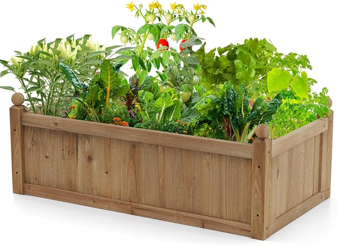 S AFSTAR Wooden Raised Garden Bed, 46" L x 24" W x 16" H Outdoor Rectangular Planter Box W/ 4 Corner Drainage, Raised Bed for Vegetable Fruit Flower Herb, Planter Container for Patio Garden Lawn Yard