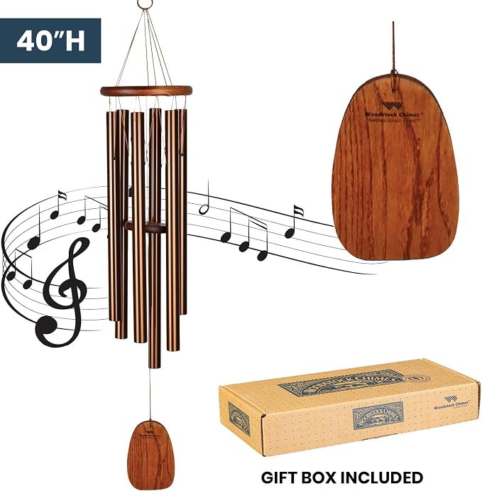 Woodstock Chimes Amazing Grace Wind Chime for Outside 40" Medium Bronze,Outdoor Decor for Patio, Porch, Garden, Memorial Gift for Loved Ones AGLBR