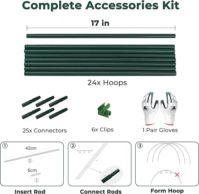 Gardzen Garden Hoops for Raised Beds Greenhouse Hoops, DIY Kit for Row Cover Garden Netting, All Season Plant Protection, 24 Pcs