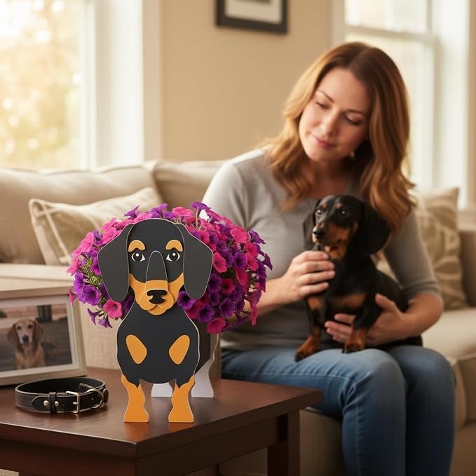 Dachshund Dog Planter Pots, 9.45 x 7.5 x 13.39 Inches | Dog Flower Pot, Cute Animal Shaped Plant Pot, Gifts for Women & Pet Lovers, Indoor Outdoor Garden Home Office Decor