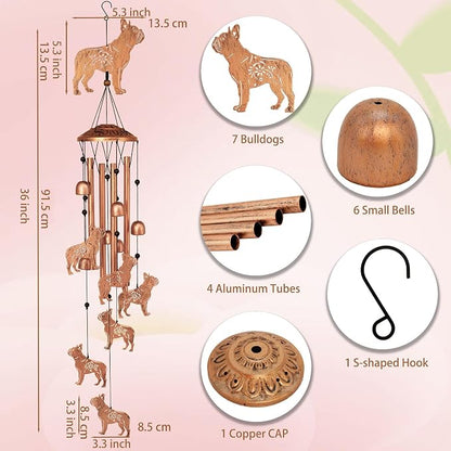 GDNSFIT Bulldog Dog Wind Chimes for Outside,Metal Windchimes,Bulldog Dog Gifts for Women/Men,Wind Chime Garden Decor Outdoor,Memorial/Housewarming/Birthday/Festival Gifts,Front Yard Decor