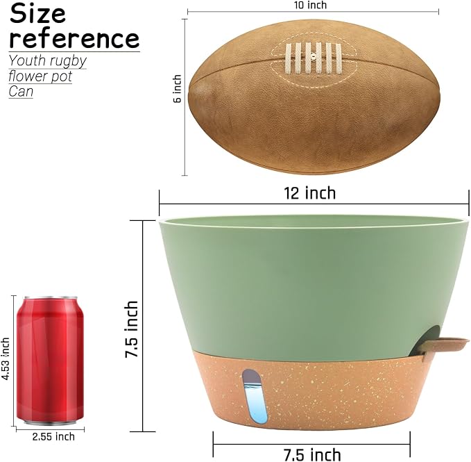12 Inch Self Watering Pot with Visual Water Window, Drainage Holes & Watering Lip, Set of 3 Large Plastic Planters for Indoor Outdoor Plants, Modern Decorative Flower Pot (Green)