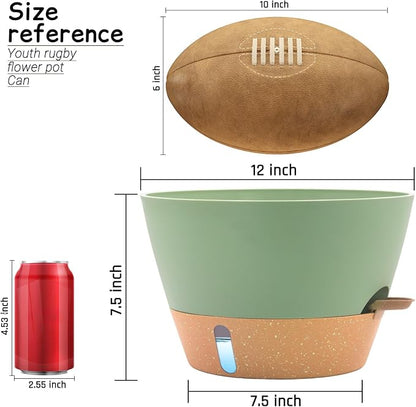 12 Inch Self Watering Pot with Visual Water Window, Drainage Holes & Watering Lip, Set of 2 Large Plastic Planters for Indoor Outdoor Plants, Modern Decorative Flower Pot (Green)