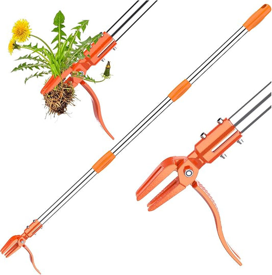 Weed Puller Tool - Stand Up Weed Remover Tool with 4-Claw Steel Head, 50" Adjustable Stainless Steel Handle Weeder Tool, Easily Remove Weeds Without Kneeling
