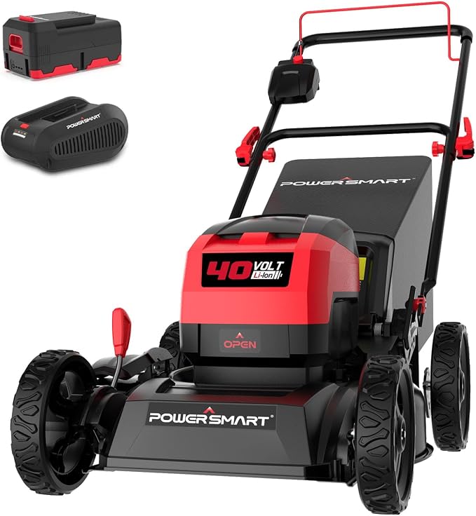 PowerSmart 40V 17" Cordless Lawn Mower with Steel Deck, Brushless Motor, Mulch/Bag/Side Discharge, 4.0Ah Battery and Charger , up to 1/8 Acre