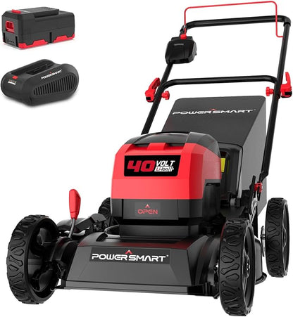 PowerSmart 40V 17" Cordless Lawn Mower with Steel Deck, Brushless Motor, Mulch/Bag/Side Discharge, 4.0Ah Battery and Charger , up to 1/8 Acre