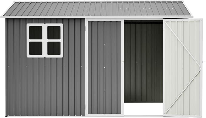 YOPTO 10x8 FT Large Outdoor Storage Shed with Window, 2 Lockable Doors & Sloped Roof, Heavy Duty Metal Tool Shed for Garden, Patio, Backyard, Lawn, Dark Gray