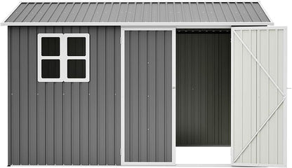 YOPTO 10x8 FT Large Outdoor Storage Shed with Window, 2 Lockable Doors & Sloped Roof, Heavy Duty Metal Tool Shed for Garden, Patio, Backyard, Lawn, Dark Gray