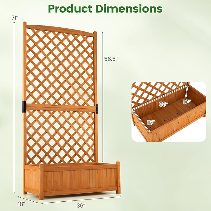 Giantex Raised Garden Bed with Trellis, 71" Wooden Elevated Planter Box, High Trellis for Plant Flower Climbing Pot Hanging, Indoor & Outdoor Planter Box for Yard, Garden, Balcony