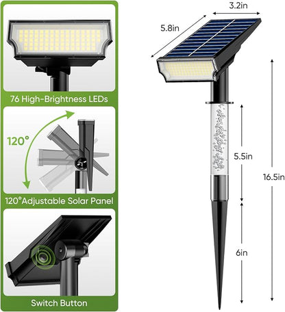Solar Spotlights Outdoor Waterproof, 76-LED Super Bright Solar Lights Outdoor, 2 Lighting Modes Garden Lights Solar Powered for Pathway Yard Tree Statues- Cool White, 2 Pack
