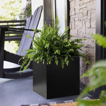 Galvanized Steel Black Planter Box Square 28 in Metal Large Planter Box Outdoor Indoor Huge Cube Heavy Duty Planter Modern Commercial Residential for Plants, Patio, Yard, Garden
