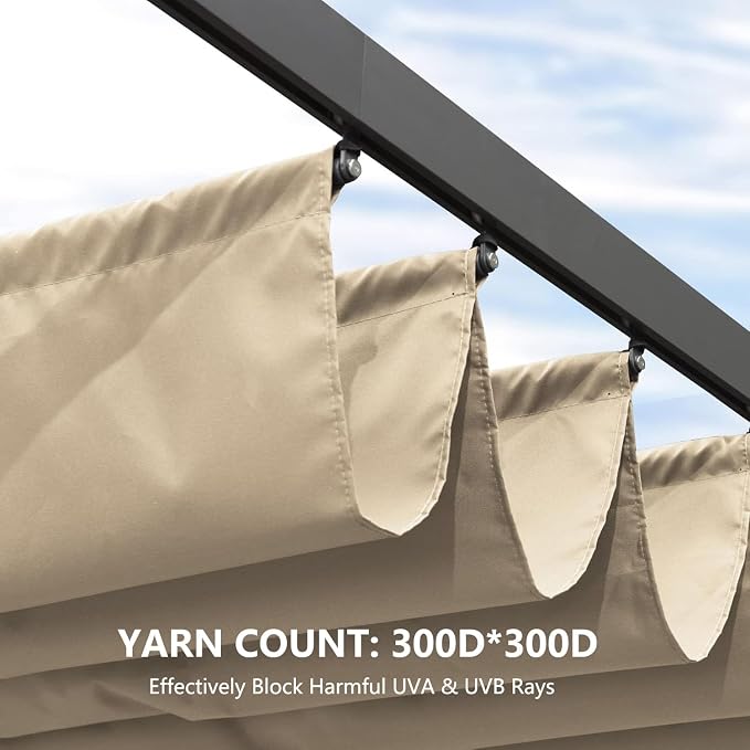 Pergola Shade Cover Replacement Canopy Top Compatible with 10 X 13 ft 6-Bar Pergola Frames - Beige (Canopy Size 116" W x 135" L, Canopy Top Only)