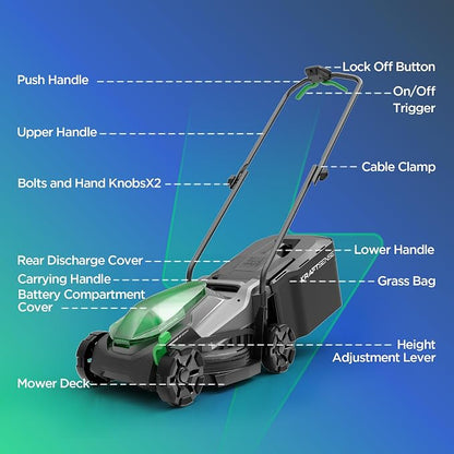 14" Cordless Lawn Mower, 20V Lightweight Push Mower with 8.0Ah Battery, Ultra-Quiet Motor for Small Yards, Lawn Care, Backyard Maintenance