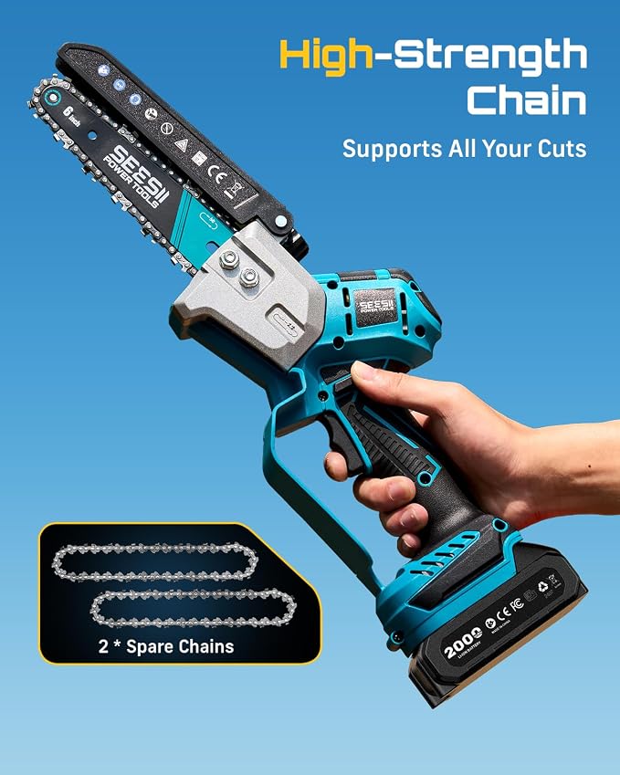 SEESII Mini Chainsaw 6 Inch Brushless, Automatic Oiler | 2 x2.0Ah Batteries, Cordless Chainsaw Compatible with Makita 18V Battery, Electric Saw for Tree Limb Branch Cutter Yard Work