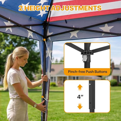 COOS BAY 11x11 Pop Up Gazebo with Mesh Netting, Instant Outdoor Canopy Tent, Water Resistant Shelter with UPF 50+ UV Protection, 121 Sq Ft Coverage, American Flag