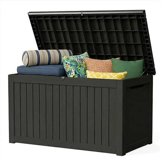270 Gallon Outdoor Storage Box Resin Deck Box All Weather Waterproof Large Lockable Storage Container Deck Box for Patio Furniture, Garden Tools, Lockable, Black New