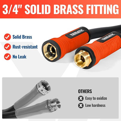 YAMATIC 25FT Garden Hose 5/8in I.D. with 10 Function Water Hose Nozzle | 3/4" Solid Brass Connections, 360° Swivel Handle for Leakproof, Adjustable Spray Nozzle with Thumb Control for Backyard Lawn