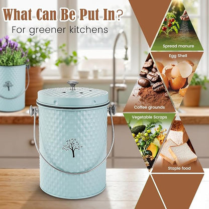 AOSION Countertop Kitchen Odorless Compost Bin with Removable Inner Bucket | 1 Gallon Composter Container,Includes 50 Compost Bags,2 Carbon Filters,Compost Bucket, ideal for food scraps,coffee grounds
