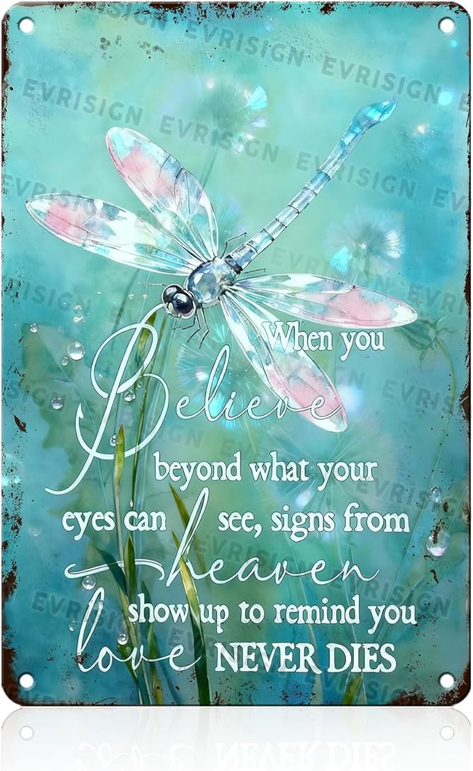 Dragonfly Motivational Metal Tin Sign When You Believe Beyond What Your Eyes Can See For Motivational Decor Lovers Office Home Patio Porch Wall Art Inspirational Decor 8x12inch