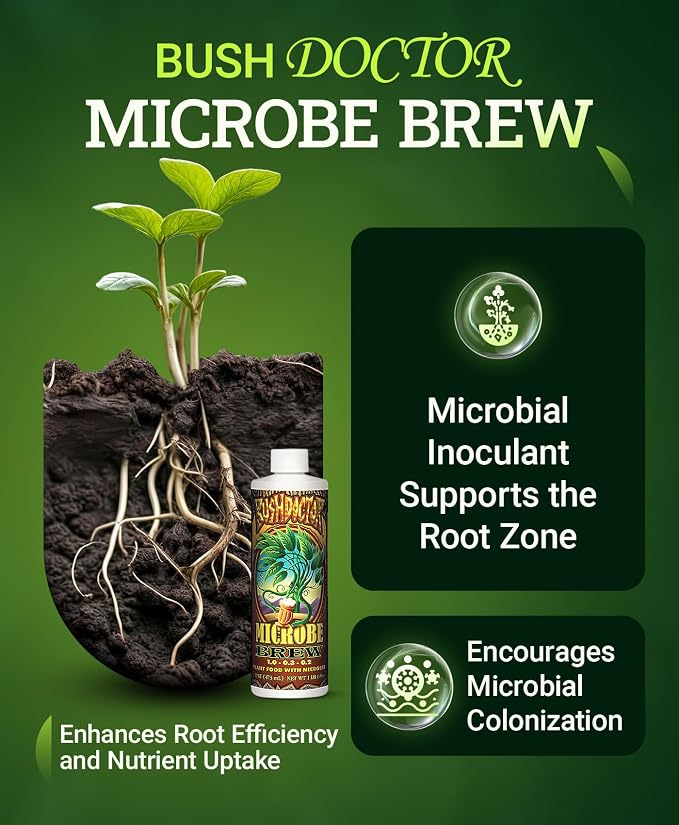 FoxFarm Bush Doctor Microbe Brew - Liquid Microbial Inoculant for Plants - Enhance Root Efficiency & Nutrient Uptake - Supports Hydroponic & Soil Applications for Flowers, Vegetables & Trees - 1 Pint