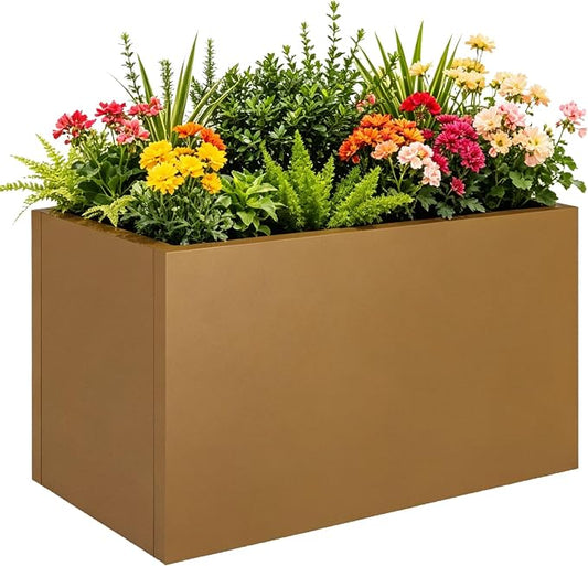 32"x16"x16" Corten Steel Planter Box, Heavy-Duty Rust Resistant Steel Planter with Drainage Hole, Modern Rectangular Metal Planter for Outdoor Indoor Patio Garden Yard