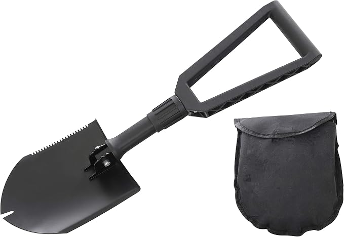 Overland Vehicle Systems Multi Functional Military Style Utility Shovel with Nylon Carrying Case Universal - Reinforced Handle with Locking Collar - #50 Boron Steel Spade