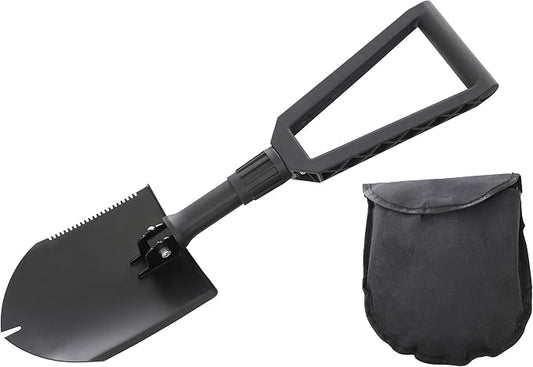 Overland Vehicle Systems Multi Functional Military Style Utility Shovel with Nylon Carrying Case Universal - Reinforced Handle with Locking Collar - #50 Boron Steel Spade