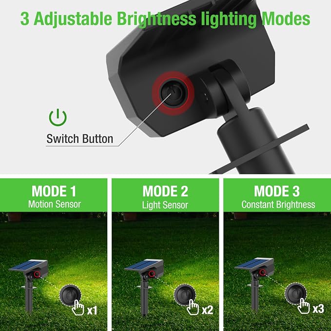 nipify Solar Spot Lights Outdoor Motion Sensor with 3 Modes, Solar Spotlights Outdoor Waterproof 2-in-1 Auto On/Off Landscape Lighting for Outside Yard Wall Garden Pathway, Cool White