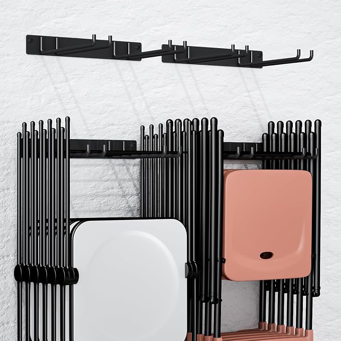 Folding Chair Storage Rack Wall Mount, 2-Pack Garden Tool Organizer | Max Load 240 lbs, Easy Install, Metal, for Lawn, Beach, Camping Chairs