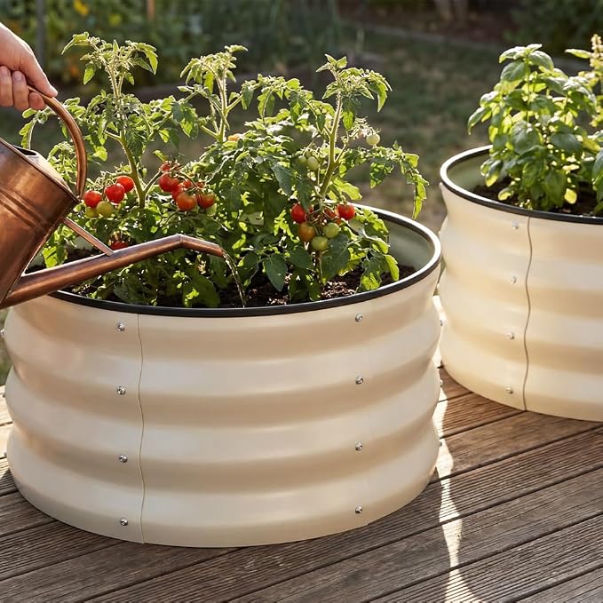 COMHOMA 3 Pack Round Raised Garden Bed 2x2x1ft,Galvanized Metal Planter Box Kit for Outdoor Gardening,Vegetable Flower Herb Growing Beds with Gloves Tools,White