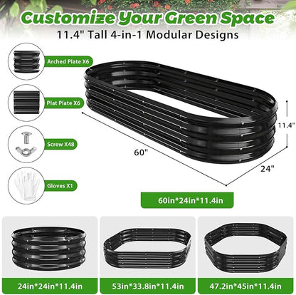 Oval Raised Garden Bed, 5 x 2 x 1FT, Galvanized Steel Planter Box with Wave-Shaped Metal Panels Painted for Outdoor Flower,Tree,Herb & Vegetable Garden (Black, 60X24X12 inches)
