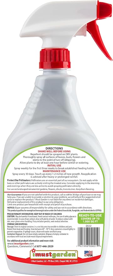 I Must Garden Deer Repellent [2 Pack: Mint Scent 32oz Ready to Use] - Natural Deer Spray for Gardens & Plants