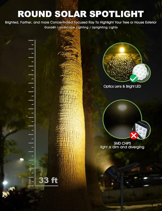 DBF Solar Lights Outdoor, 600LM Solar Spotlights Outdoor Waterproof, 2 Brightness Mode Adjustable 18 LED Flag Pole Light for Garden Yard Patio Landscape Driveway Garage Pool(Warm White, 2 Pack)