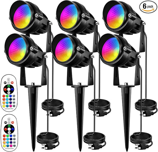 Spotlight Outdoor RGB Spot Lights 10W LED Landscape Lights Spot Lights Outdoor with 16 Color Changing for Yard Garden Decor, Landscape Lighting with Remote IP67 Waterproof (6)