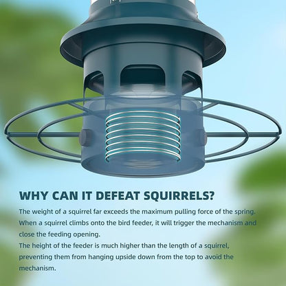 Metal Squirrel Proof Bird Feeders for Outdoors Hanging 4.0 LB Large Capacity,Easily Beat Squirrels,Easy to Clean and Fill,Waterproof,Attracting Finch,Cardinal,Chickadee and More