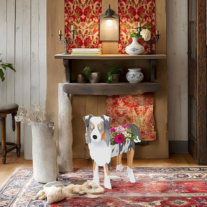 Australian Shepherd Dog Planter Pots, 9.45 x 5.41 x 13.39 Inches | Dog Flower Pot, Cute Animal Shaped Plant Pot, Gifts for Women & Pet Lovers, Indoor Outdoor Garden Home Office Decor