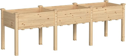 Yardenaler 96x24x30in Raised Garden Bed with Legs, 2x8FT Outdoor Elevated Wood Planted Box with Divider Panel & Drainage Hole for Vegetable Flower, Backyard and Patio, Natural
