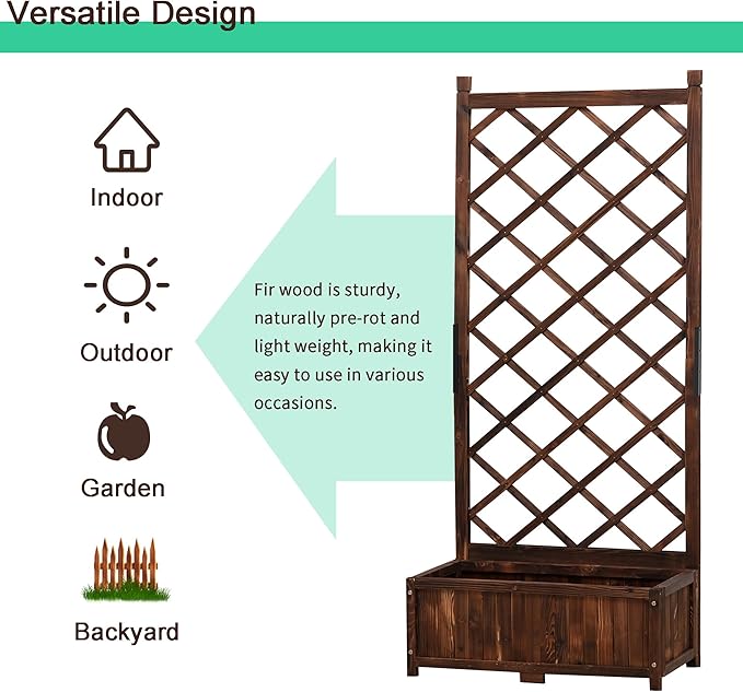 Anraja Raised Garden Bed with Trellis Wooden Flower Standing Planter Box Set of 2 Outdoor Wood Compact Lattice Panels Privacy Screen for Climbing Plant Patio Tomato Vegetable Herb Balcony Porch 67" H
