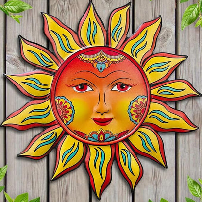 Metal Sun Flower Wall Decor - 12.87 inches Sun Wall Art Hanging Decorations for Outdoor, Home Garden Yard Patio Fence Bedroom Decor