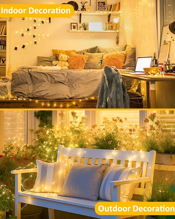 2 Pack 100 LED Fairy Lights Battery Operated with Remote, 8 Modes String Lights Indoor Outdoor, Cuttable Battery Light for Home Bedroom Wedding DIY Centerpiece Christmas Decorations (Warm White)