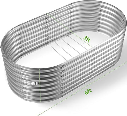 Land Guard Galvanized Planter Raised Beds, 6×3×1.99ft Galvanized Water Trough, Keyhole Raised Garden Bed Metal