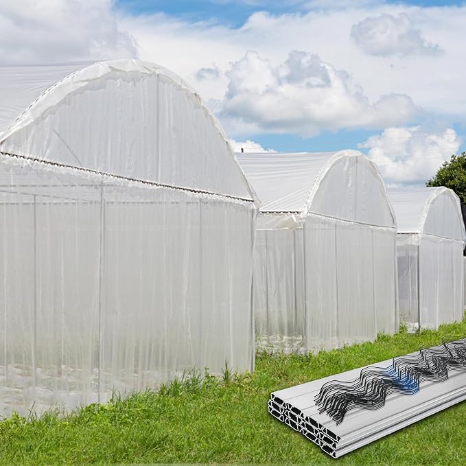 VEVOR Greenhouse Spring Wire and Lock Channel 40 Packs, 6.56 ft PE Coated Aluminum Alloy Bundle Kit, Plastic Poly Film or Shade Cloth Attachment w/Screws, Silver
