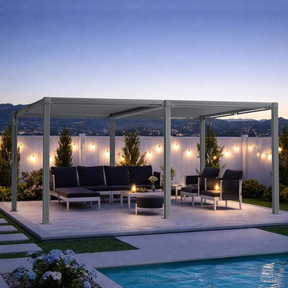 Louvered Pergola 12'x16' Outdoor Pergola with Roof, Heavy Duty Aluminum Frame, Hardtop Gazebo with Adjustable Louvers for Patio, Deck and Backyard, Gray