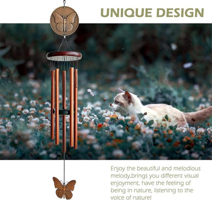 Butterfly Wind Chimes for Outside,32" Outdoor Wind Chime Butterfly Gifts for Women/Mother/Father/Christmas/Unisex,Unique Windchimes Outdoors Zen Garden Patio Home Yard Decor(Copper)